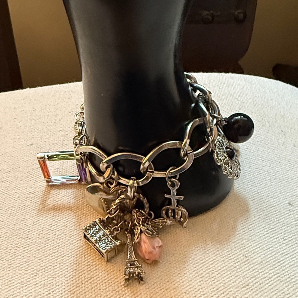 Silver-tone Adjustable Charm Bracelet with 12 charms. - Picture 7 of 8